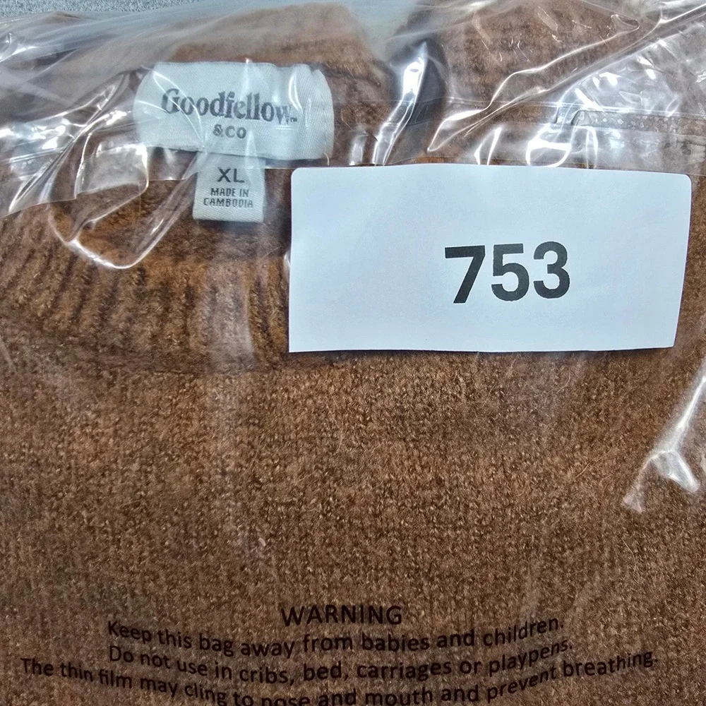 Goodfellow & Co Mens XL Orange Navy Blue Sweater Colorblock Crew Neck Soft Knit